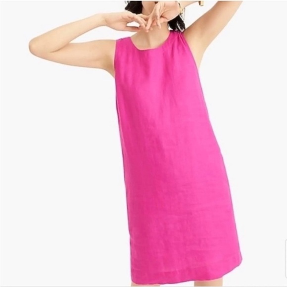 J.Crew Linen Button Back Tank dress in hot pink, size S - Picture 2 of 8